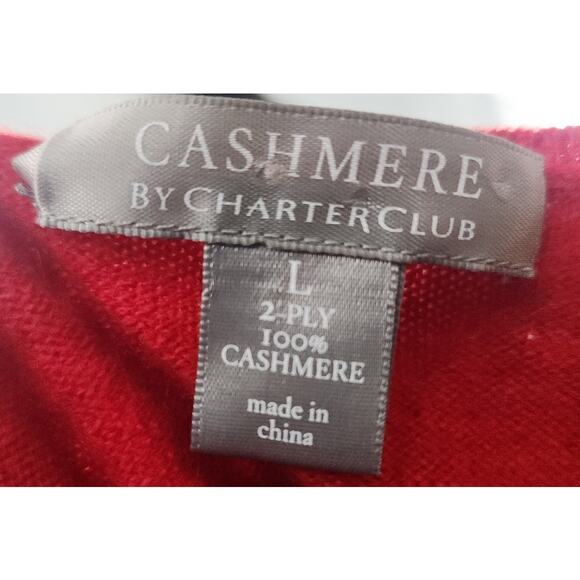 Charter Club Cashmere Sweater Women's L Red Sequin Argyle Design Soft Round Neck - Picture 6 of 7